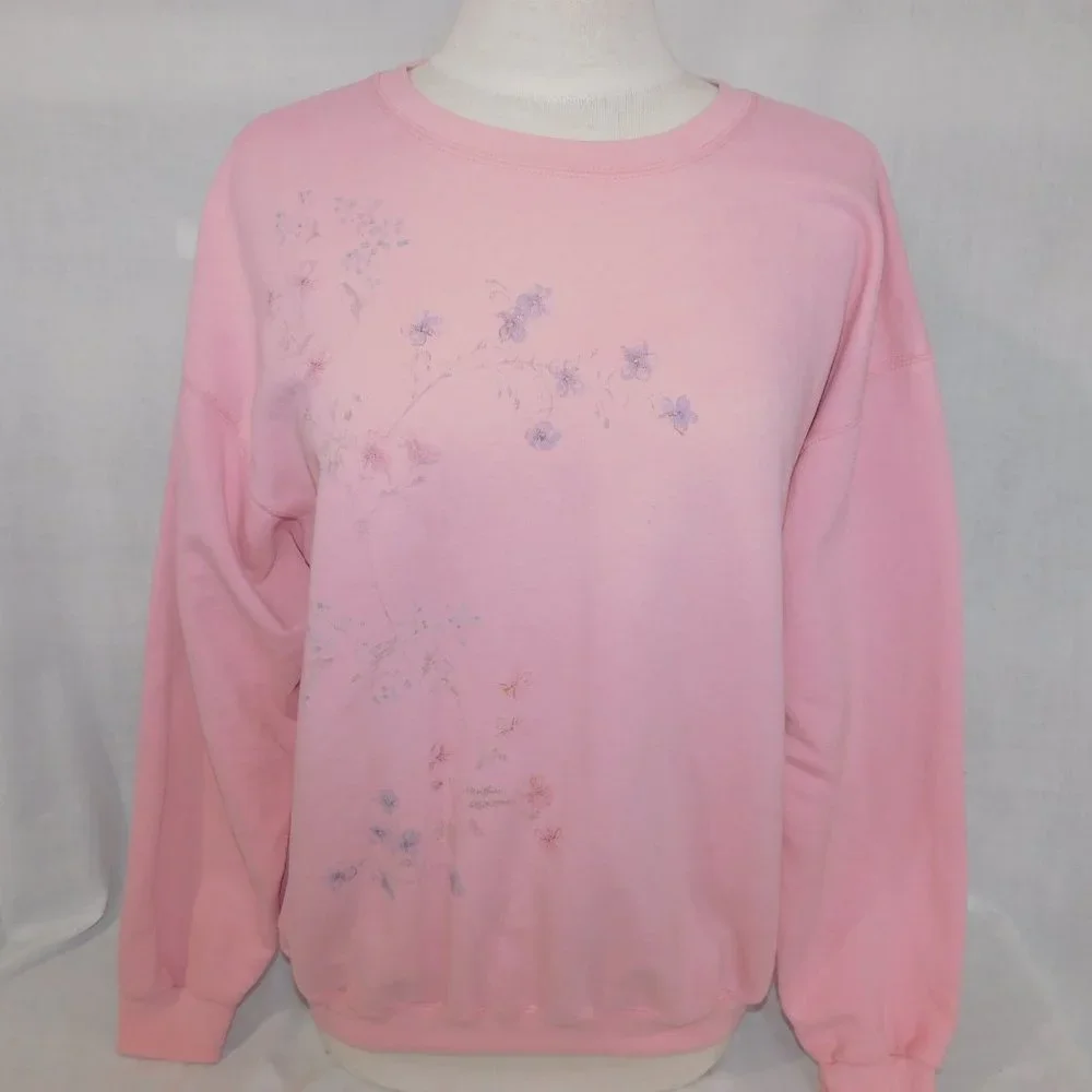 VTG 90s Northern Reflections Womens L Pink Floral Glitter detail Sweatshirt - Picture 8 of 13